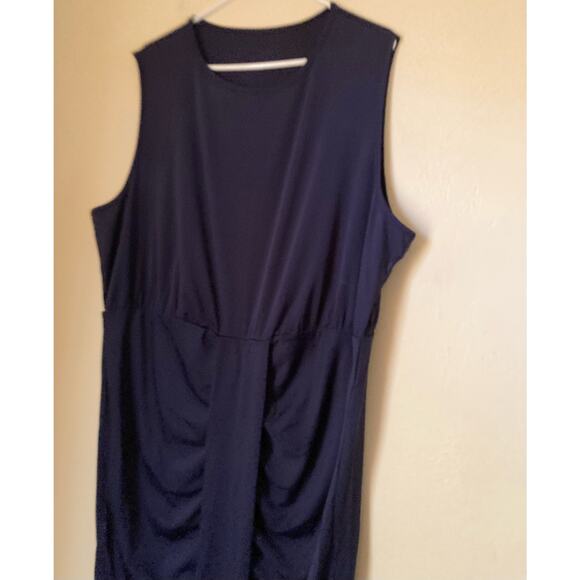 Shein Curve Women's Dress Size 4XL Dark Navy Blue Gathered Knee Length NWOT - Picture 4 of 8